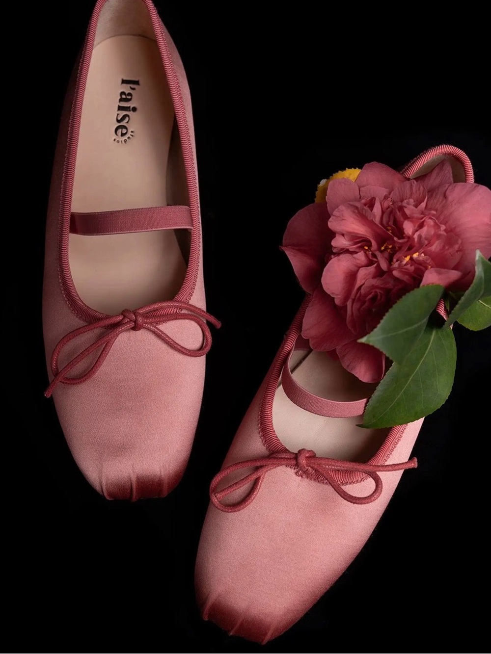 Pink Ballet Flats with Bow and Elastic Strap